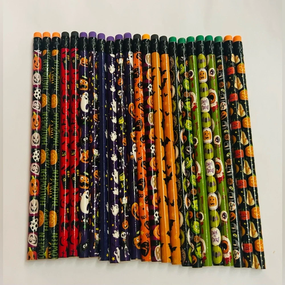 New 23 Halloween Themed Pencils with Erasers 7 3/8